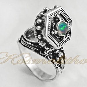 Poison Ring Silver Gift For Her, Medieval Poison Ring, Vintage Ring Silver, Opal Poison Ring, Pillbox Ring, Poison Box Ring, Locket Box Ring