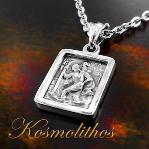Sterling Silver St Christopher Necklace, Saint Christopher Traveler Necklace Gift, Mother Mary Pendant, Protect Us Charm, Silver Saint Charm