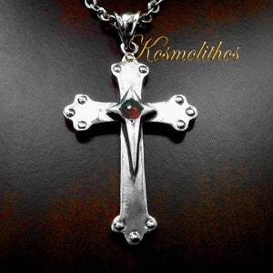 Cross Necklace Men, Cross Pendant Garnet, Men Jewelry, Orthodox Cross, Religious Jewelry, Men Jewelry, Religious Necklace, Medieval Necklace