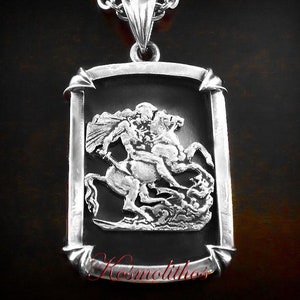 St George Necklace Silver, Men jewelry Silver, Religious jewelry, Mens Necklace Gift, Mens Gift Silver, St George Pendant, Dragon Necklace
