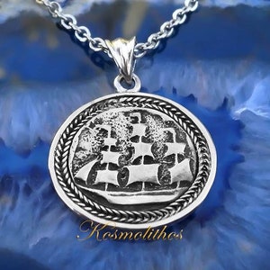 Sterling Silver Ship Necklace, Nautical Galeon Pendant, Sailor Jewelry