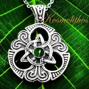 Sterling Silver Celtic Trinity Knot Necklace with Green Tourmaline, Druid Charm