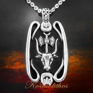 Bull Necklace, Mens Silver Necklace, Mens Jewelry, Mens Gift Silver Necklace, Silver Bull Necklace, Minoan Bull Pendant, Minoan Necklace