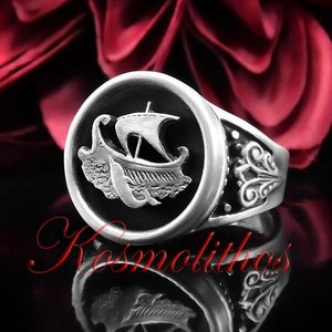 Sterling Silver Ship Ring Gift For Him Her, Chevalier Vintage Ring, Silver Signet Nautical Ring, Viking Ship Ring, Captain Gift Ship Ring