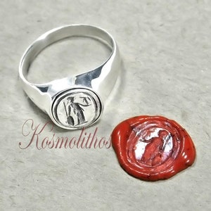 Silver Signet Ring Athena, Wax Seal Greek Goddess Ring, Coat Of Arms Ring, Seal Intaglio Ring, Family Crest Ring, Seal Ring Gift For Him