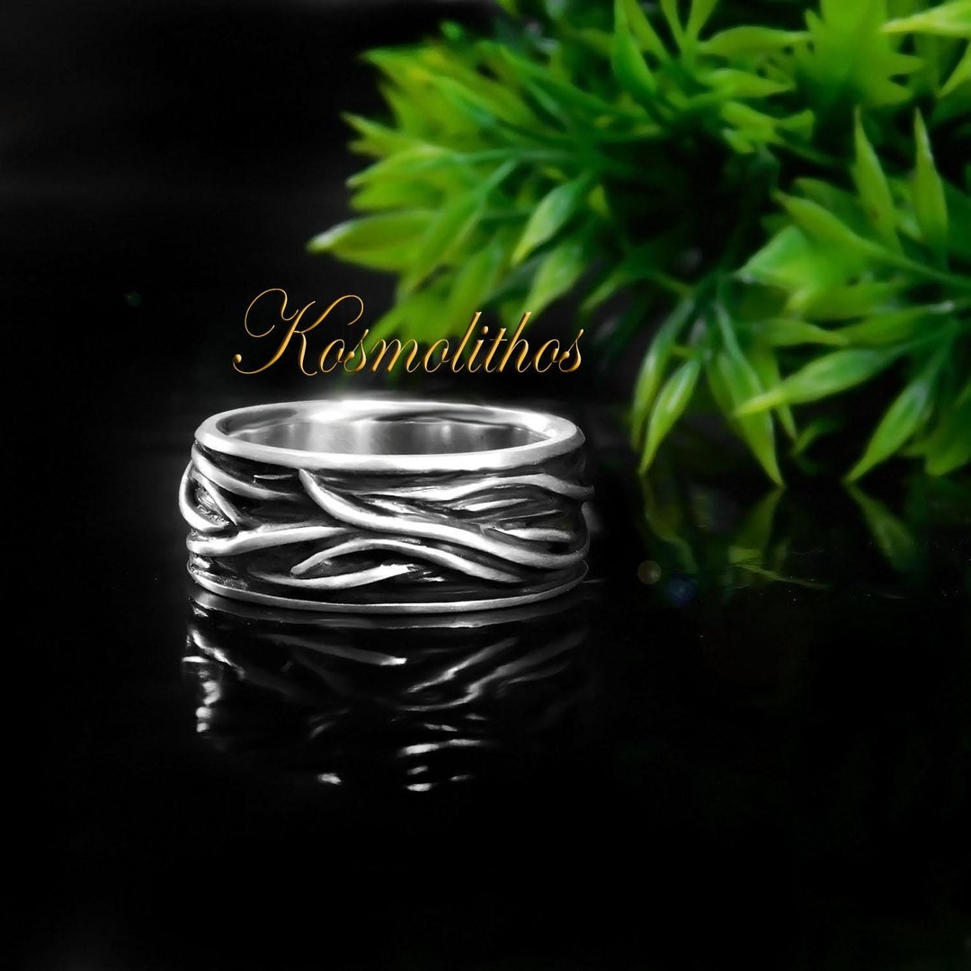 Sterling Silver Roots Band Ring, Nature Inspired Promise Ring ...