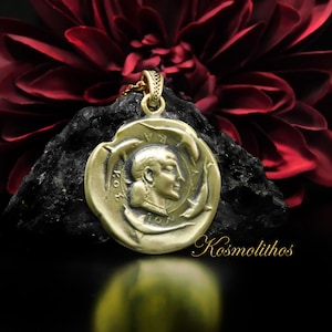 Greek Gold Bronze Coin Pendant, Arethusa Necklace Gift, Greek Nymph Goddess Charm, Ancient Greek Coin Jewelry, Ancient Greek Coin Arethusa