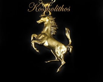 フェラーリ馬ブロンズペンダントネックレス、24Kゴールドメッキ跳ね馬