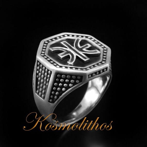 Anello in argento Sterling Delphic Epsilon da uomo, regalo, anello