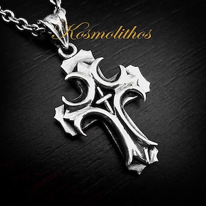Sterling Silver Gothic Cross Necklace, Religious Pendant Charm