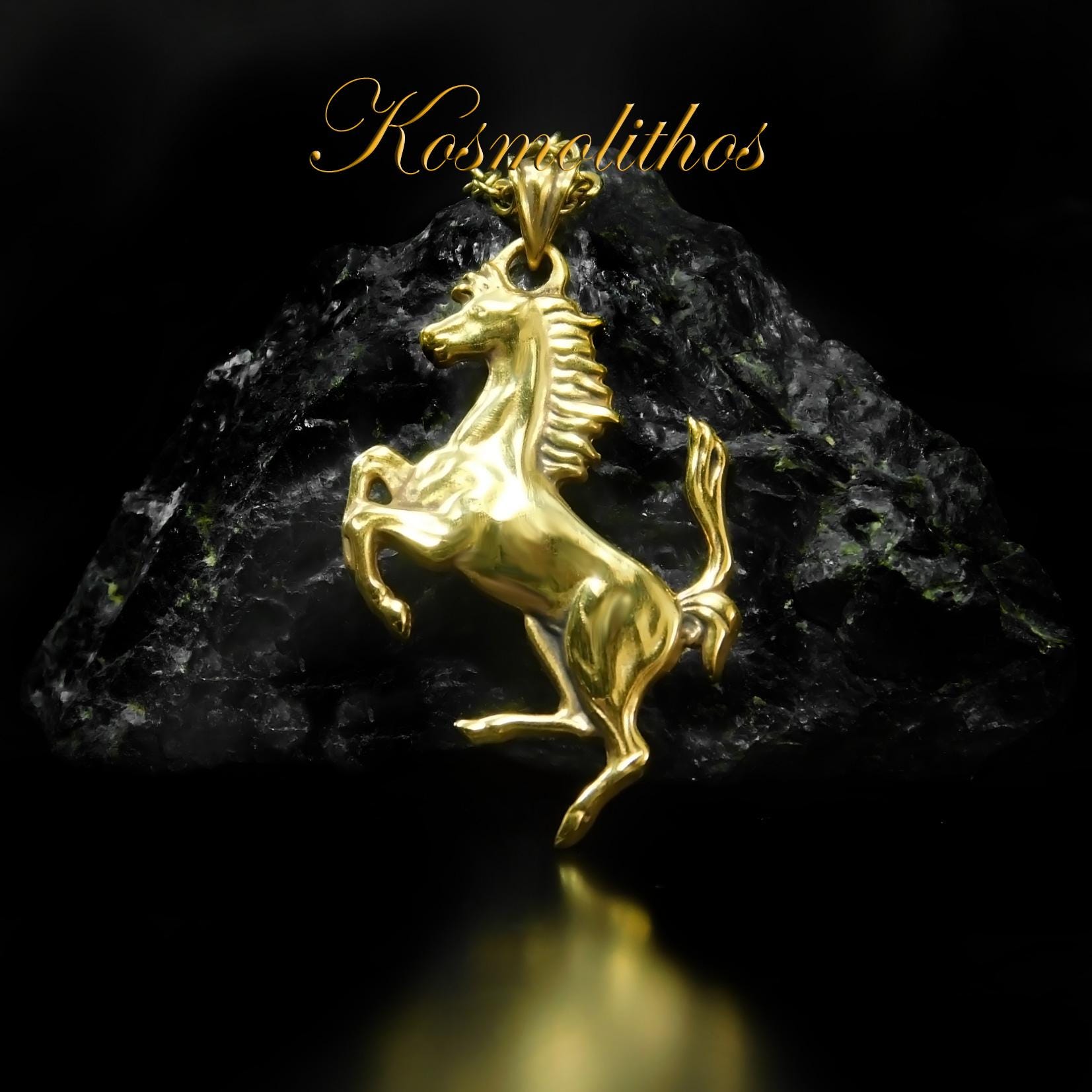 フェラーリ馬ブロンズペンダントネックレス、24Kゴールドメッキ跳ね馬