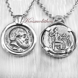 Dionysus Silver Coin necklace, Silver Coin Pendant Dionysus, Greek Ancient Replica Coin, Silver Pendant, Silenus Necklace, Zeus Coin Silver