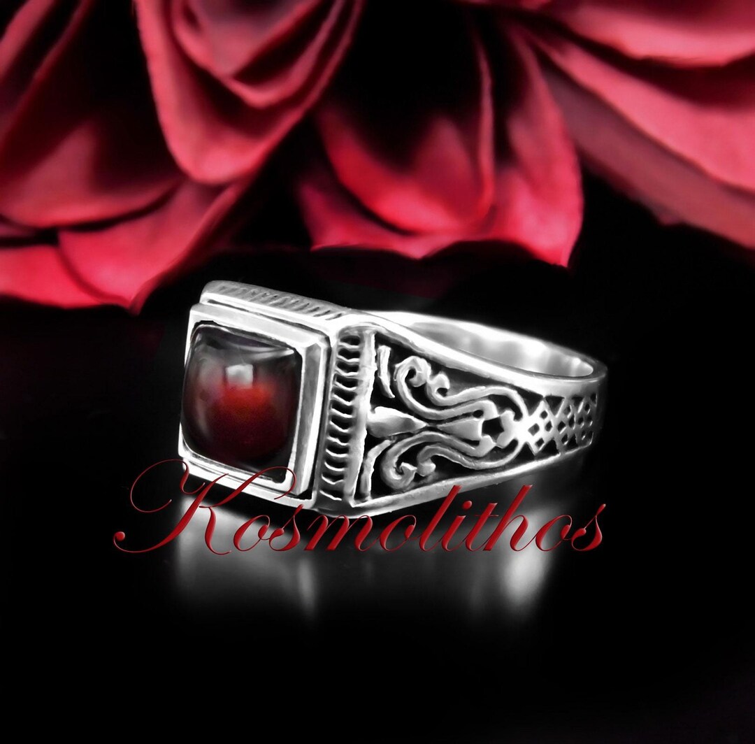 Sterling Silver Signet Garnet Ring for Men, Signet Ring Silver Gift for ...