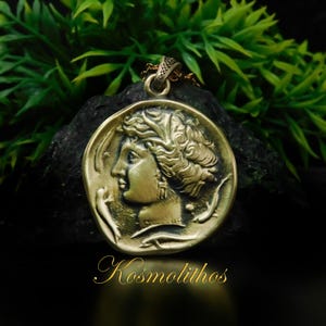 Arethusa Nymph Necklace Gift, Bronze Gold Coin Pendant, Greek Goddess Charm, Ancient Gold Coin, Greek Jewelry, Ancient Greek Coin Arethusa