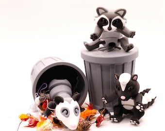 Trash Can Panda Set/ 3D prints/ Fidget Toys/ Opossum/ Skunk/ Racoon/ DiGGiPRINT3D