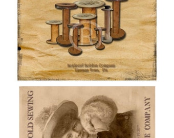 Vintage Bobbin Company Label Art, Primitive Style Image (Digital Download)