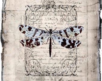 Vintage Antique Dragonfly Theme Style Printed Rice Paper for Decoupage.  Various Sizes Available