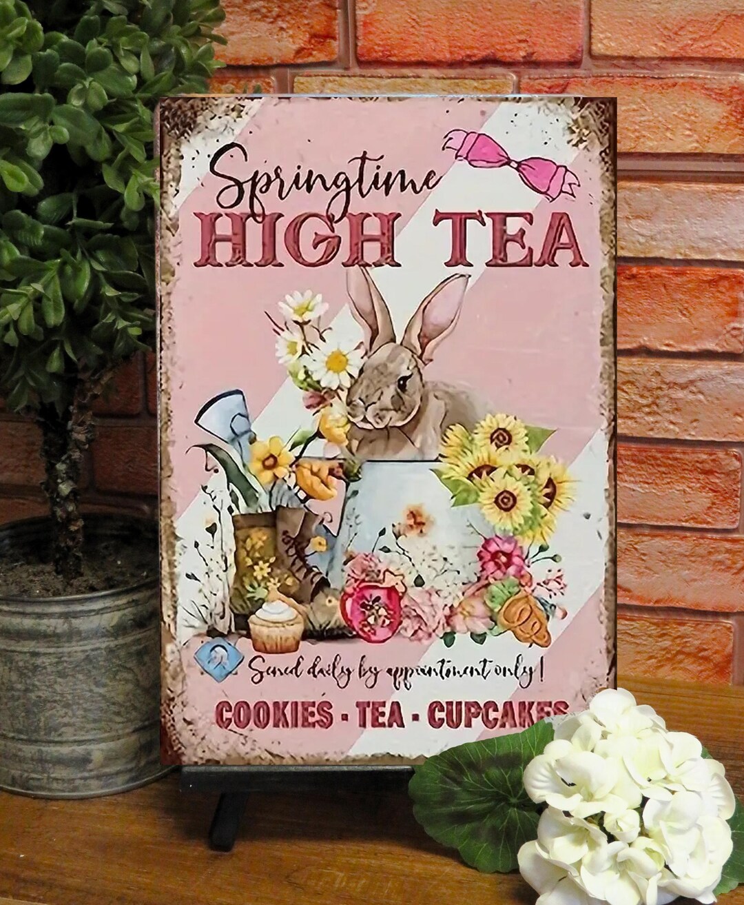 Spring Tea Sign Springtime High Tea Rabbit ~ Metal Sign ~ TS2111 Spring, Kitchen ...
