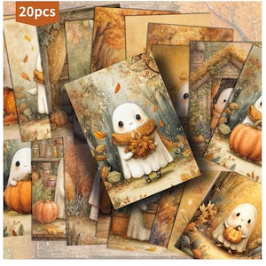 ヴィンテージ ハロウィン ゴースト ポストカード：4x6インチの厚紙プリント20枚セット