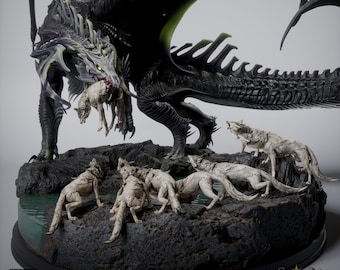 Black Dragon Hunting | Incredible Diorama for DND, TTRPG | Premium, Highly-Detailed 12K 3D Print | Rescale Miniatures Sculpt
