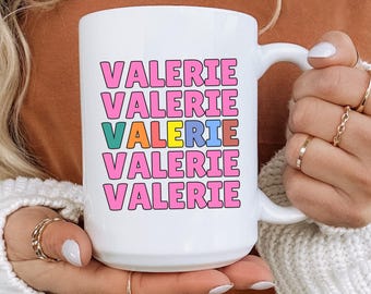 Retro Name Mug, Personalized Multicolor Stacked Name Coffee Cup, Custom Gift For Her, Trendy Groovy Name Mug, Birthday Gift For Best Friend