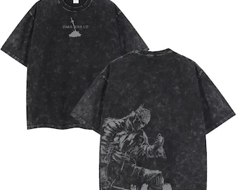 Chemise vintage Wash Souls, inspirée de Soulsborne, esthétique de jeu vidéo, style métal