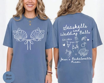 Custom Beach Bachelorette Comfort Colors Shirt, Coastal Bride Trip Tee, Seashells Wedding Bells Bachelorette Tee, aY23IdRb