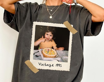 Chemise vintage personnalisée avec photo et année, chemise vintage 1995, chemise photo personnalisée, cadeau d'anniversaire personnalisé