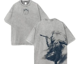 Chemise vintage Wash Souls, inspirée de Soulsborne, esthétique de jeu vidéo, style métal