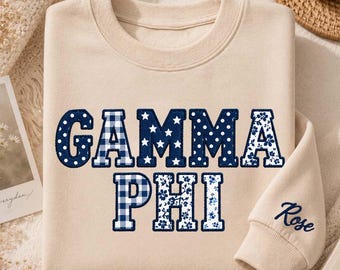 Custom Greek Sorority Applique Shirt, Gamma Phi Beta Gingham Sweatshirt, Greek Life Crewneck, College Sorority Girl Outfit, bG05TiPc