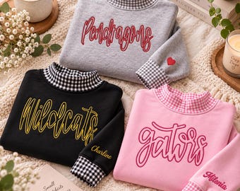 Embroidered Custom College Team School Spirit Applique Sweatshirt, Personalized School Team Mascot Crewneck, Embroidery Sweatshirt, b622Bi2a