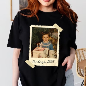 Kundenspezifisches Weinlese-Foto- und Jahres-Hemd, Kundenspezifisches Bild 1995 Hemd, Kundenspezifisches Geburtstagsgeschenk