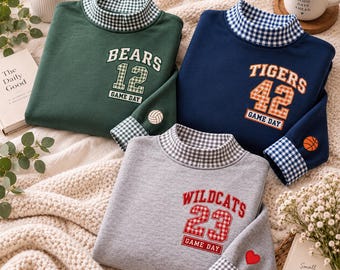 Embroidered Custom College Team School Spirit Applique Sweatshirt, Personalized School Team Mascot Crewneck, Embroidery Sweatshirt, bW22Ci6a
