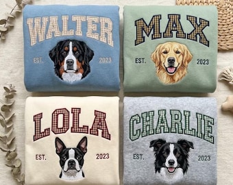 Custom Pet Embroidered Sweatshirt, Personalized Dog Hoodie, Dog Face Embroidery From Photo, Custom Pet Portrait Sweatshirt, e331FgFa