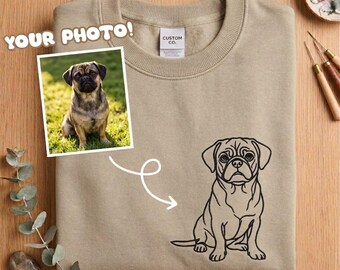 Personalized Pet Line Art Embroidered Apparel, Custom Pet Portrait from Photo, Minimal Dog & Cat Gift, Pet Lover Gift, eX03ChSa