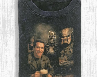 Vintage Washed Terminator Predator Bar Scene Shirt, Sci-Fi Movie Parody Top, 80s Retro Movie Gift