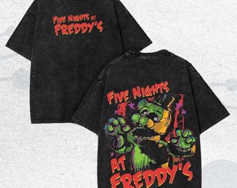 chemise vintage Five Nights Horror Game, graphisme de jeu rétro FNAF