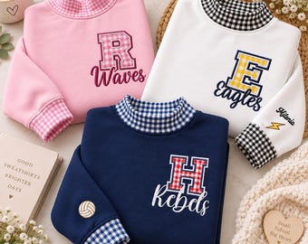 Embroidered Custom College Team School Spirit Applique Sweatshirt, Personalized School Team Mascot Crewneck, Embroidery Sweatshirt, b3227i7a
