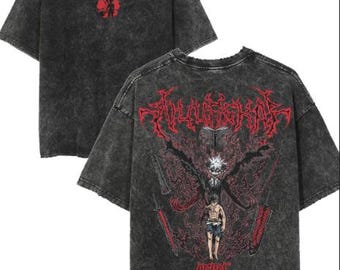 Vintage Washed Demon Wing Tee, Dark Fantasy Graphic Shirt, Gift For Anime Fan