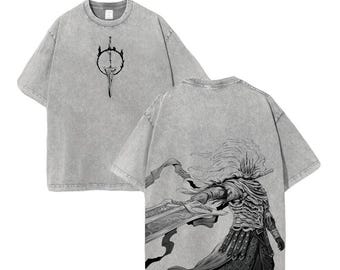 Vintage Washed Dark Fantasy Warrior Tee, Gothic Video Game Shirt, Gaming Fan Apparel