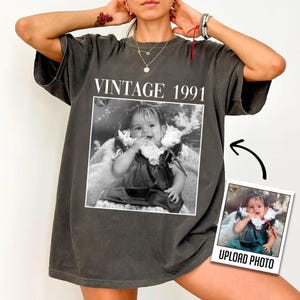 Personalized Birthday Shirt, Custom Photo and Year Birthday Comfort Colors Shirt, Vintage photo tee