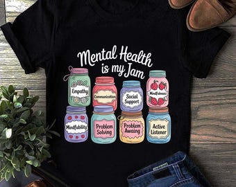 Mental Health Is My Jam Cute Therapy Mental Health Awareness Self-Care Jars, Counselor Social Worker Gift, Mindfulness Quote