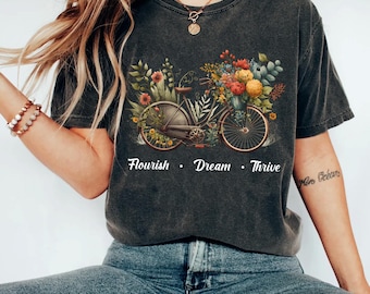 Flourish Dream Thrive Floral Bike Subtle 8647 Trump Resist T-Shirt