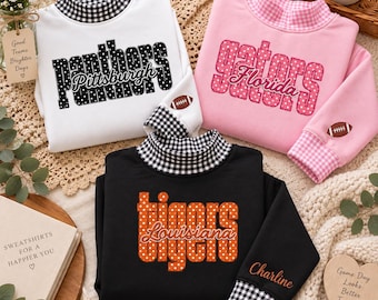Embroidered Custom College Polka Dots School Spirit Applique Sweatshirt, Personalized School Team Crewneck, Embroidery Gingham, bG23TiYc
