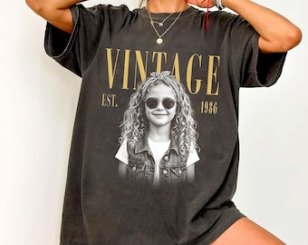 Custom Vintage Photo And Year Shirt, Custom Birthday Picture Shirt, 30th 40th Birthday Gift, Vintage Birthday Photo 30th Retro, aX157eHd