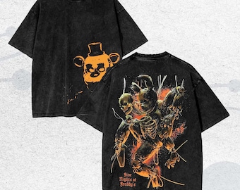 chemise vintage Five Nights Horror Game, graphisme rétro