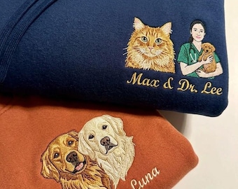 Personalized Pet Portrait Sweatshirt, Custom Embroidered Dog & Cat Face Crewneck, Unique Gift for Pet Owners, eD01XhJc