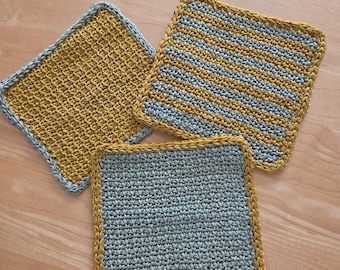 Set of three crocheted wash cloths for baby or makeup removal