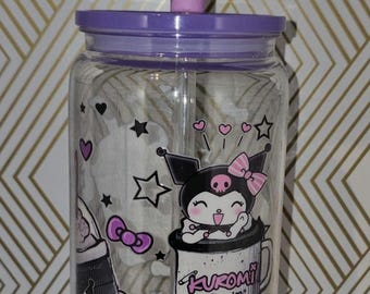 Taza de café helado con dibujos animados de color morado de 16 oz