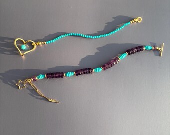Turquoise sleeping beauty and amethyst bracelet
